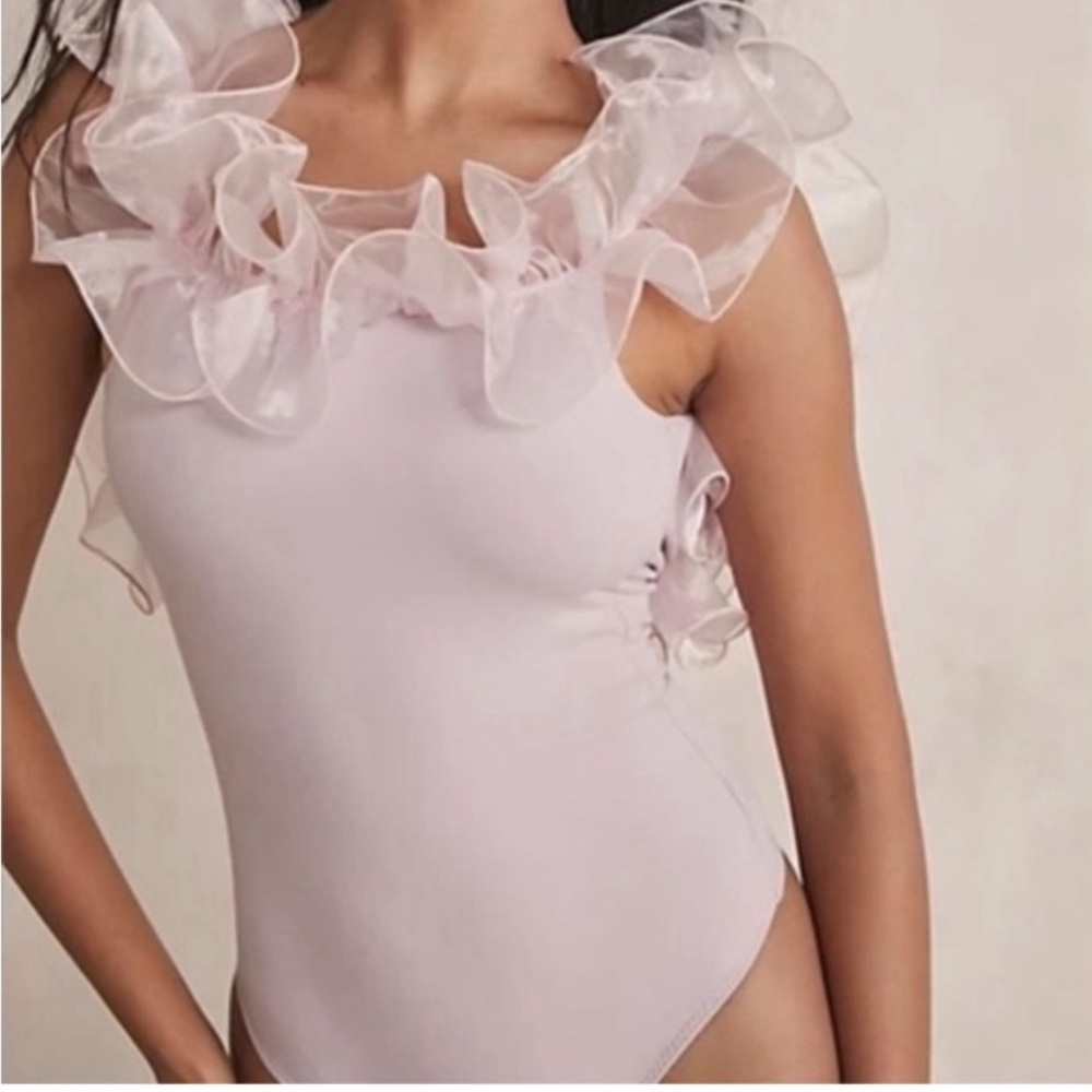 Free People NEW Haute Wired Tulle Bodysuit in Dusty Pink